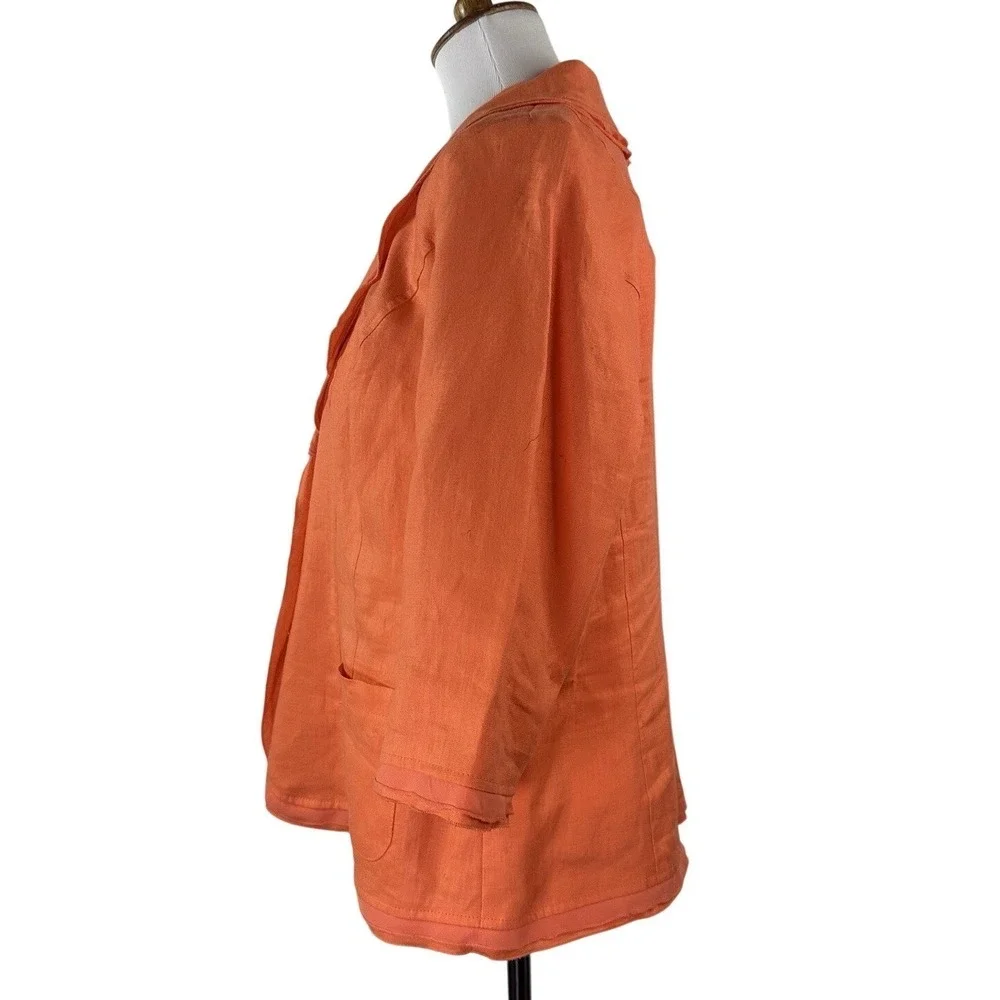 Kim‎ Rogers Petite Orange 100% Linen 3/4 Sleeve Blazer Jacket Womens PL